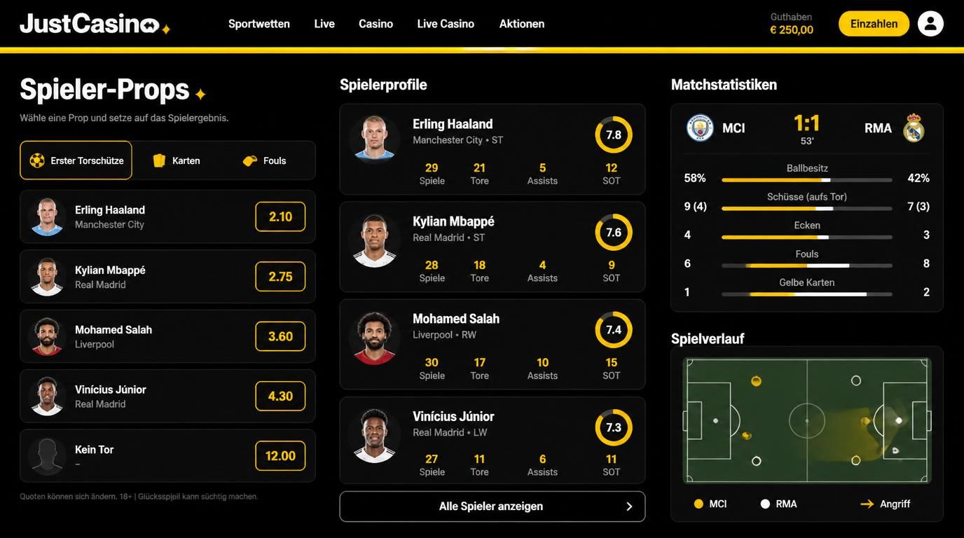 Visuelle Darstellung verschiedener Spieler-Props und Matchdetails.