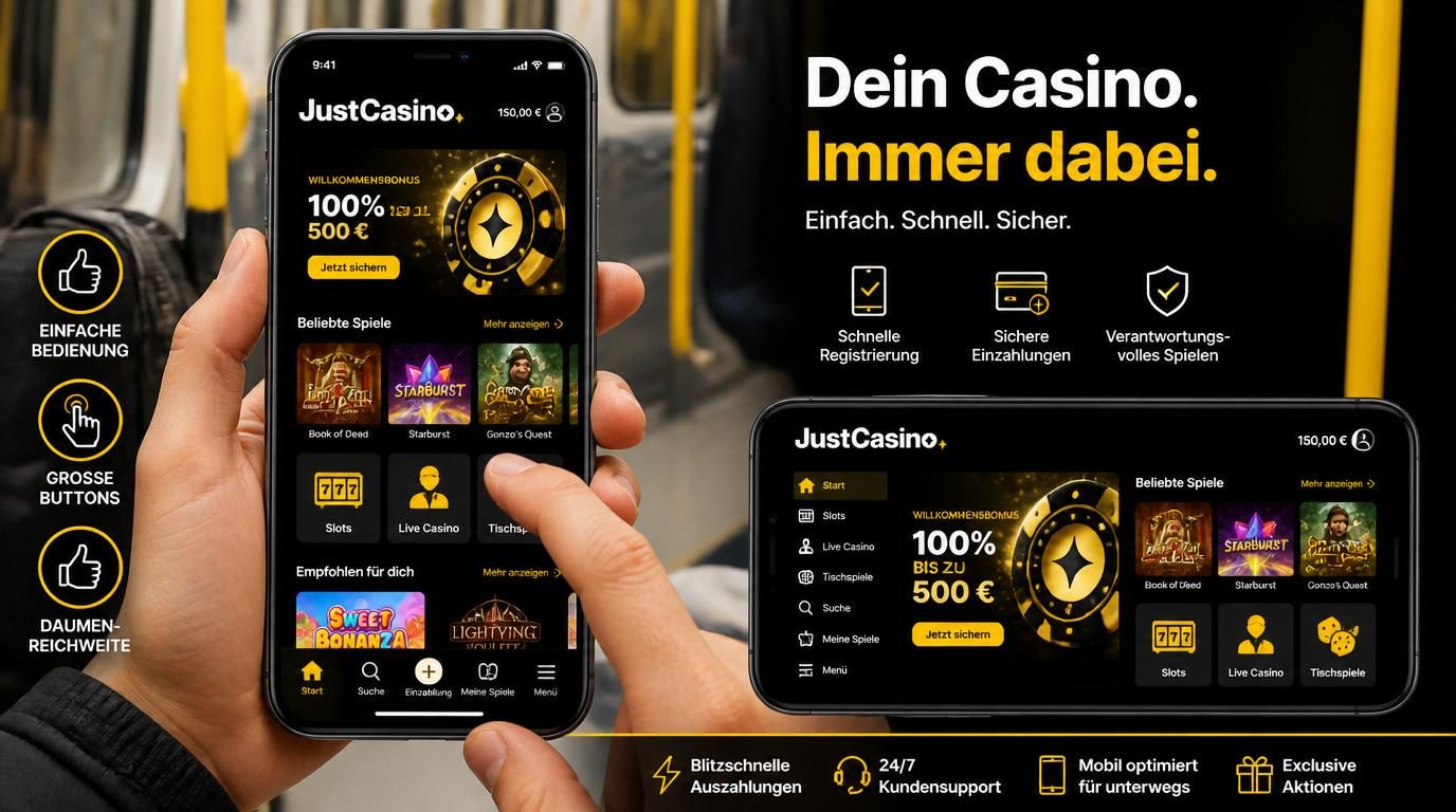  Ein Finger tippt locker auf den Bildschirm mit großen Buttons, daneben Wechsel Hoch-/Querformat 
